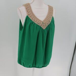 Donatella De Paoli Green Crochet Rhinestone Embellished Top Made In Italy 46 M